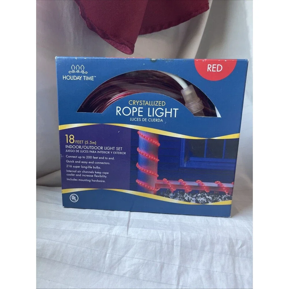 Holiday Time Red Rope Light 18ft Indoor Outdoor Crystallized Light Set